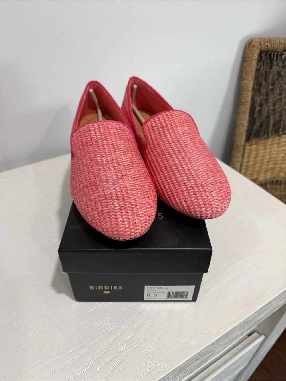Birdies Coral-Pink Woven Slip-On Loafers